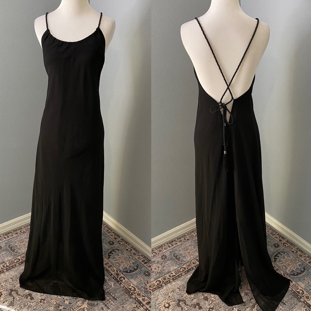 Victorias Secret Black Maxi Gown Tassel Rope Pace zip Back 4 - Picture 1 of 15
